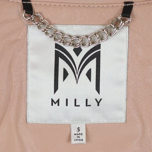 Milly Women's Small Champagne Pink Leather Waterfall Collar Full Zip Jacket - Picture 8 of 10